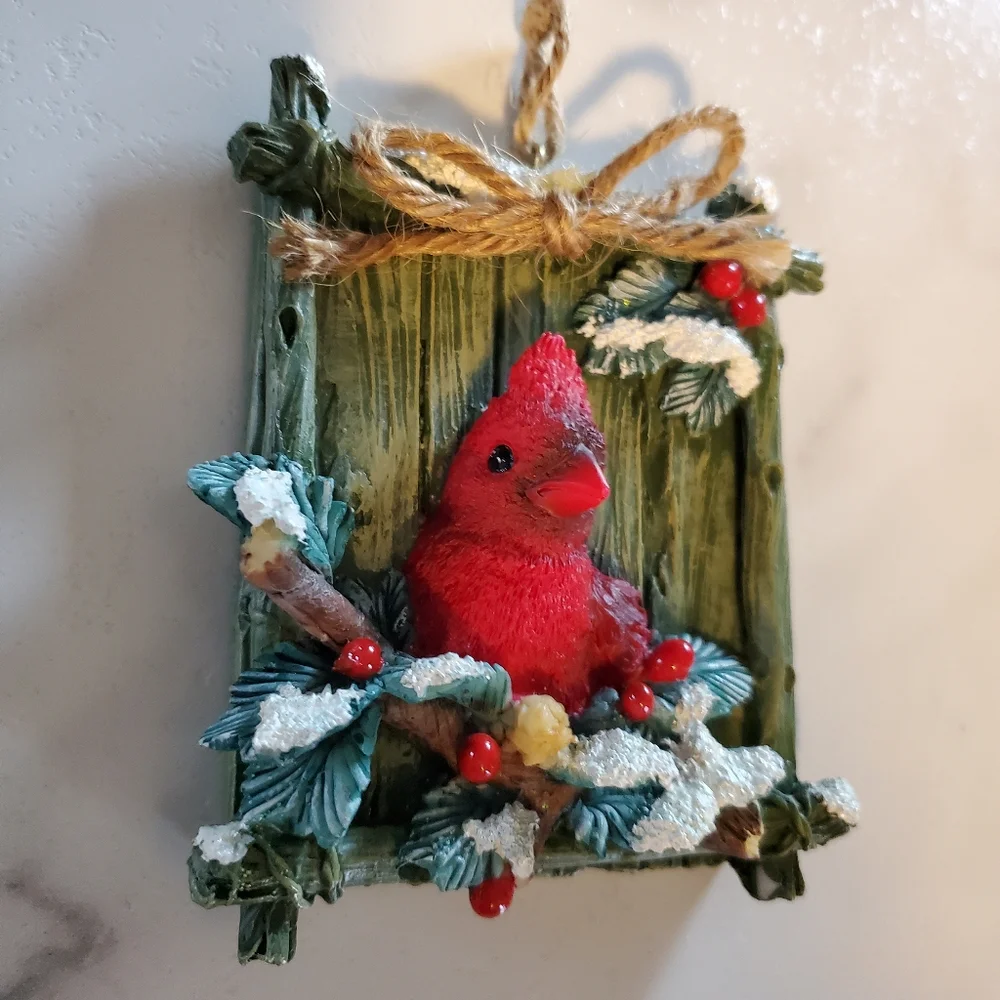 Cardinal & Snowy Holly Ornament